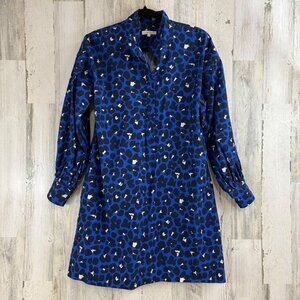 Ann Mashburn Sz M Cotton Sateen Blue Long Sleeve Anaya Popover Shirt Dress